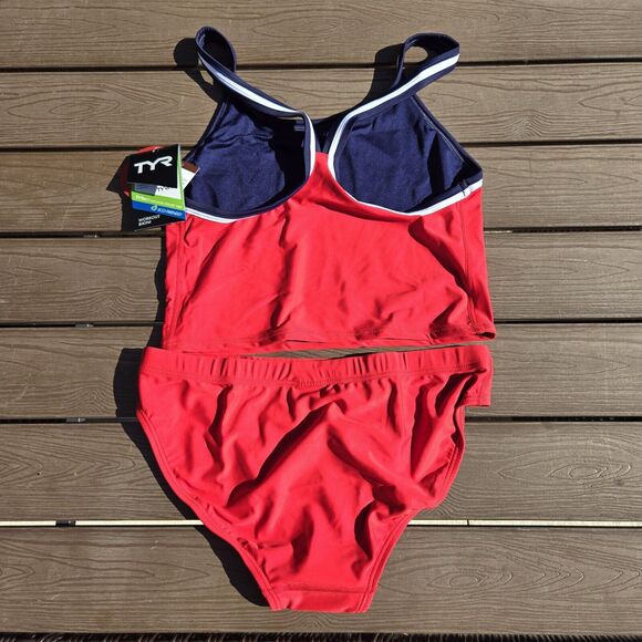 TYR Women's Lycra Nylon Diamondback Red Life Guard Workout Tankini  Size L NWT - Picture 2 of 4